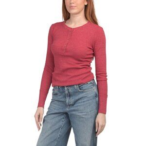 MICHAEL STARS Heart Made In Usa Thermal Regan Henley Neck Tee